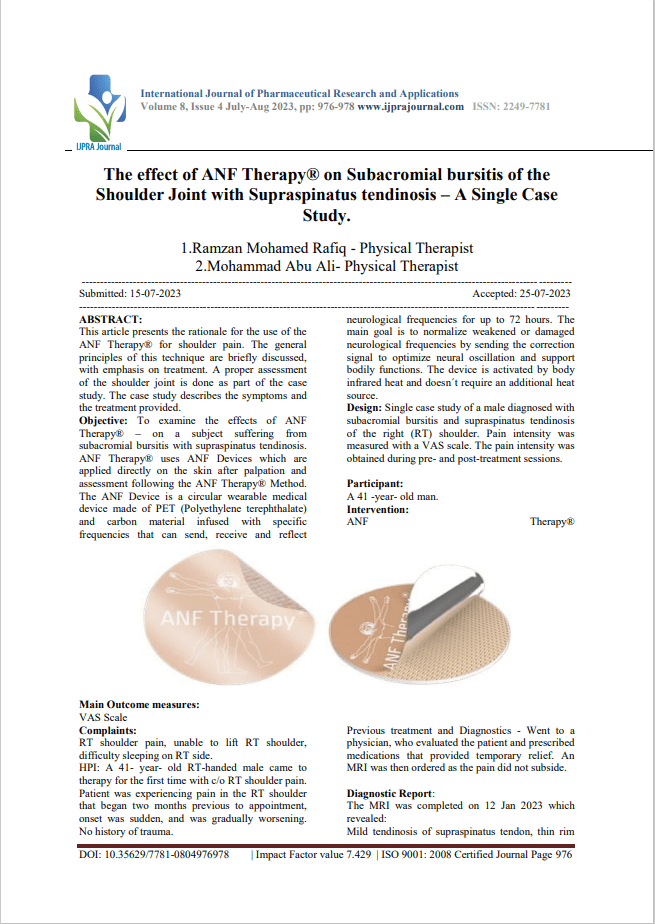 The effect of ANF Therapy® on Subacromial bursitis of the Shoulder Joint with Supraspinatus tendinosis